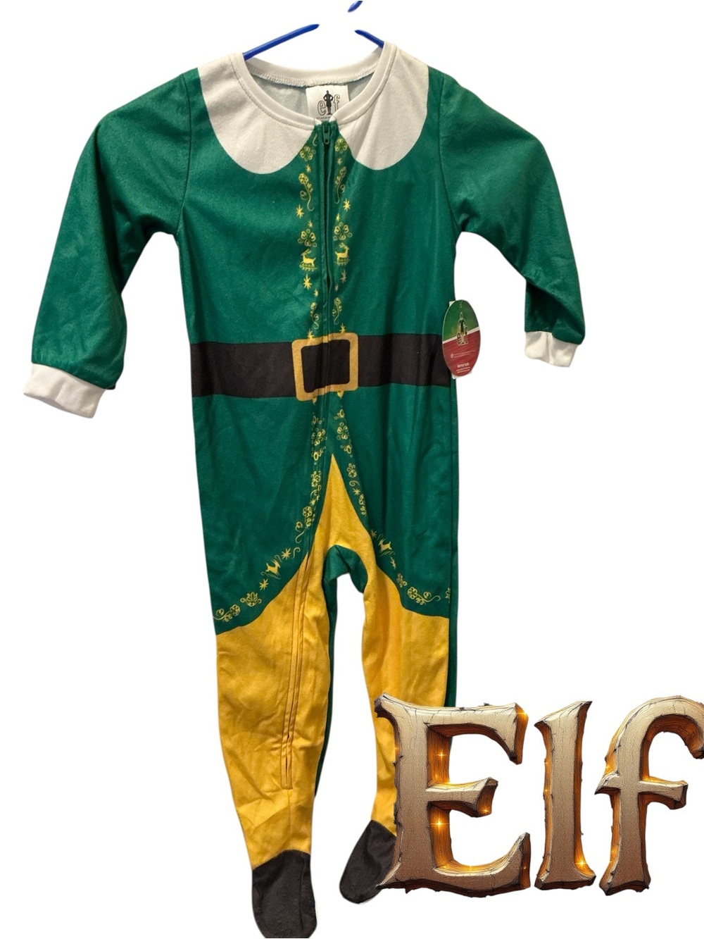 ELF Green, Yellow and White Kids Elf One-Piece Costume